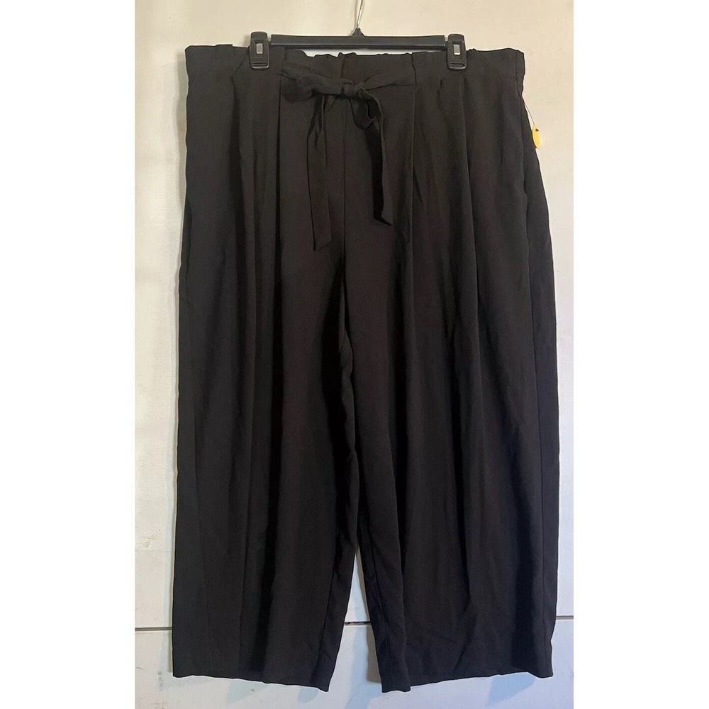 WORTHINGTON‎ WOMENS WIDE LEG CROP SIZE XL PULL ON PLEATED BLACK WORK CAREER